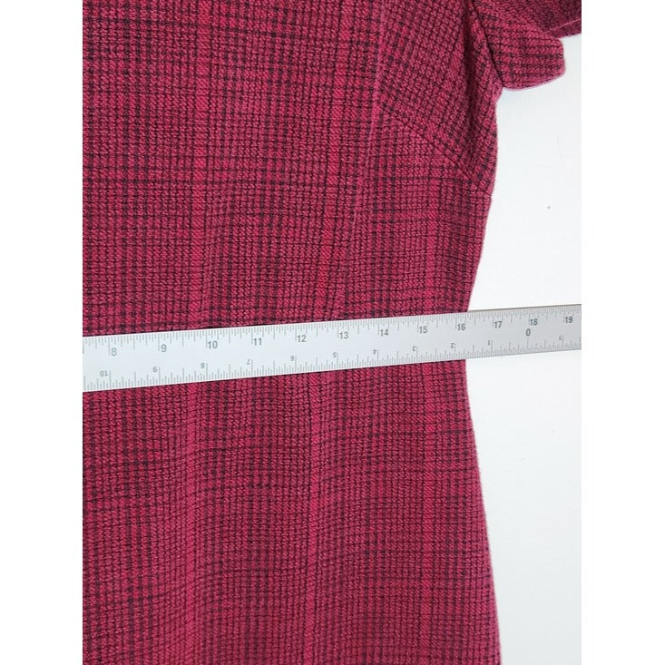 Calvin Klein Short Sleeve Burgundy Plaid Sheath Dress Size 6
