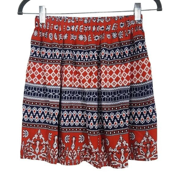 Raga Red and Blue Flirty Boho Mini Skirt Size XS Boho Print Full Skirt, New