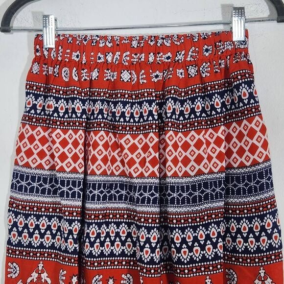 Raga Red and Blue Flirty Boho Mini Skirt Size XS Boho Print Full Skirt, New