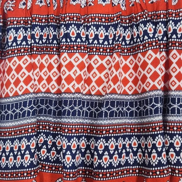 Raga Red and Blue Flirty Boho Mini Skirt Size XS Boho Print Full Skirt, New