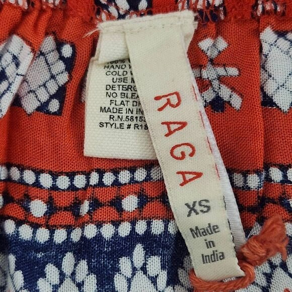 Raga Red and Blue Flirty Boho Mini Skirt Size XS Boho Print Full Skirt, New