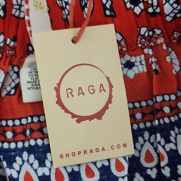 Raga Red and Blue Flirty Boho Mini Skirt Size XS Boho Print Full Skirt, New