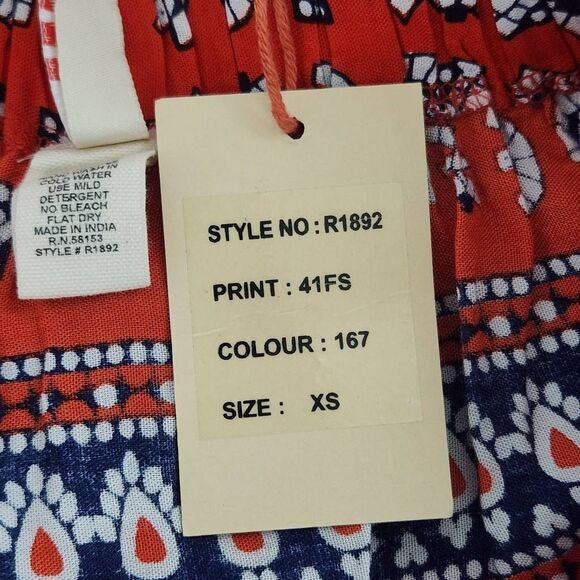 Raga Red and Blue Flirty Boho Mini Skirt Size XS Boho Print Full Skirt, New