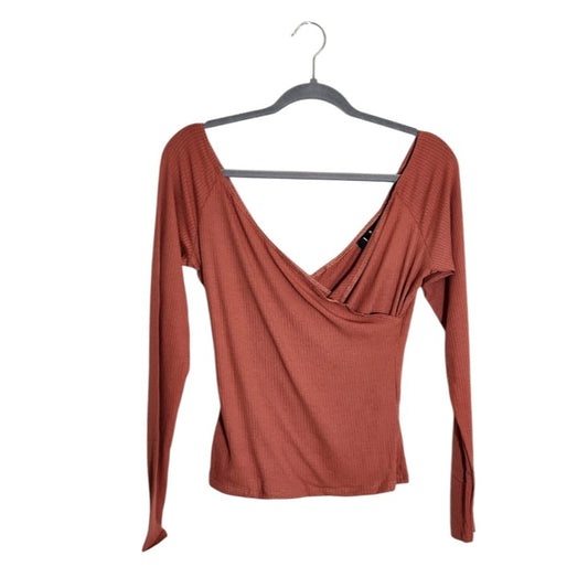 Lulus Rust Red Surplice Ribbed Knit Top Size Medium NWT