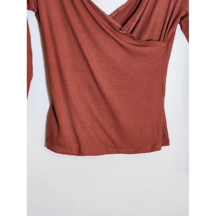 Lulus Rust Red Surplice Ribbed Knit Top Size Medium NWT