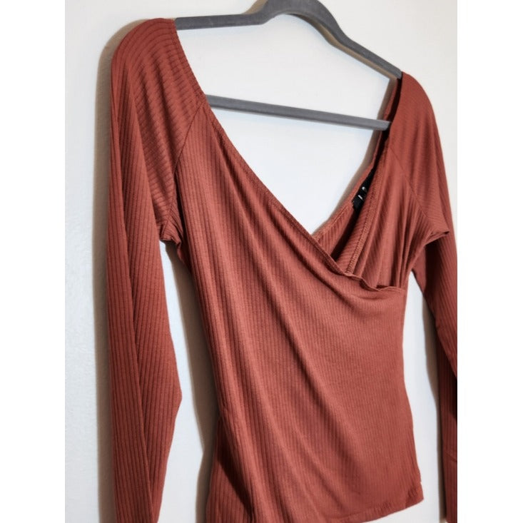 Lulus Rust Red Surplice Ribbed Knit Top Size Medium NWT