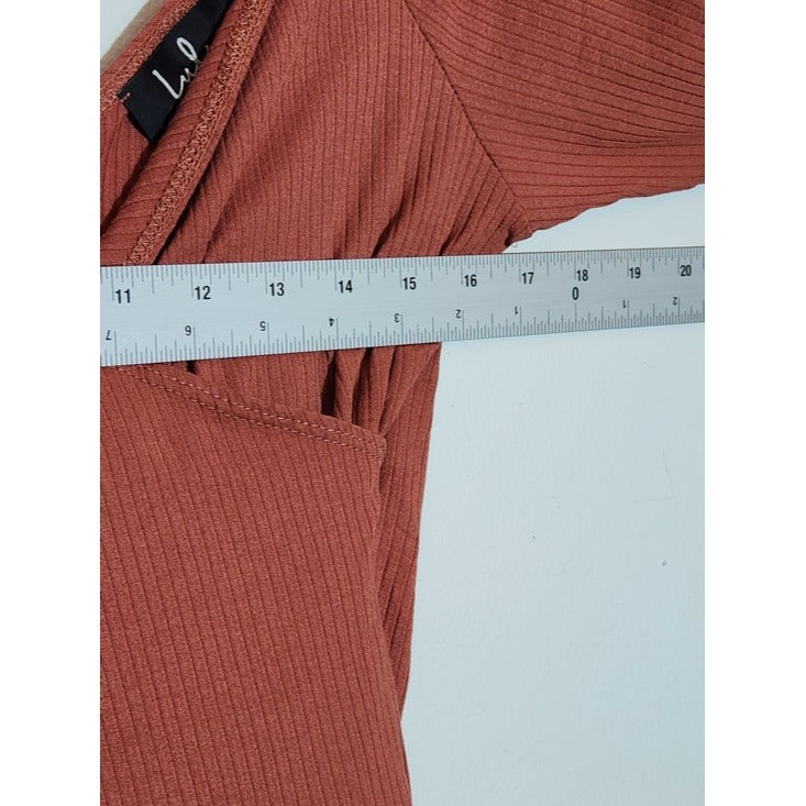 Lulus Rust Red Surplice Ribbed Knit Top Size Medium NWT
