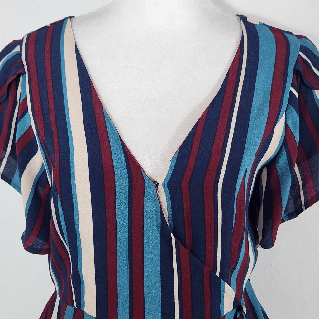 Band of Gypsies Blue and Oxblood Striped Blouse NWT Size Small Wrap Top