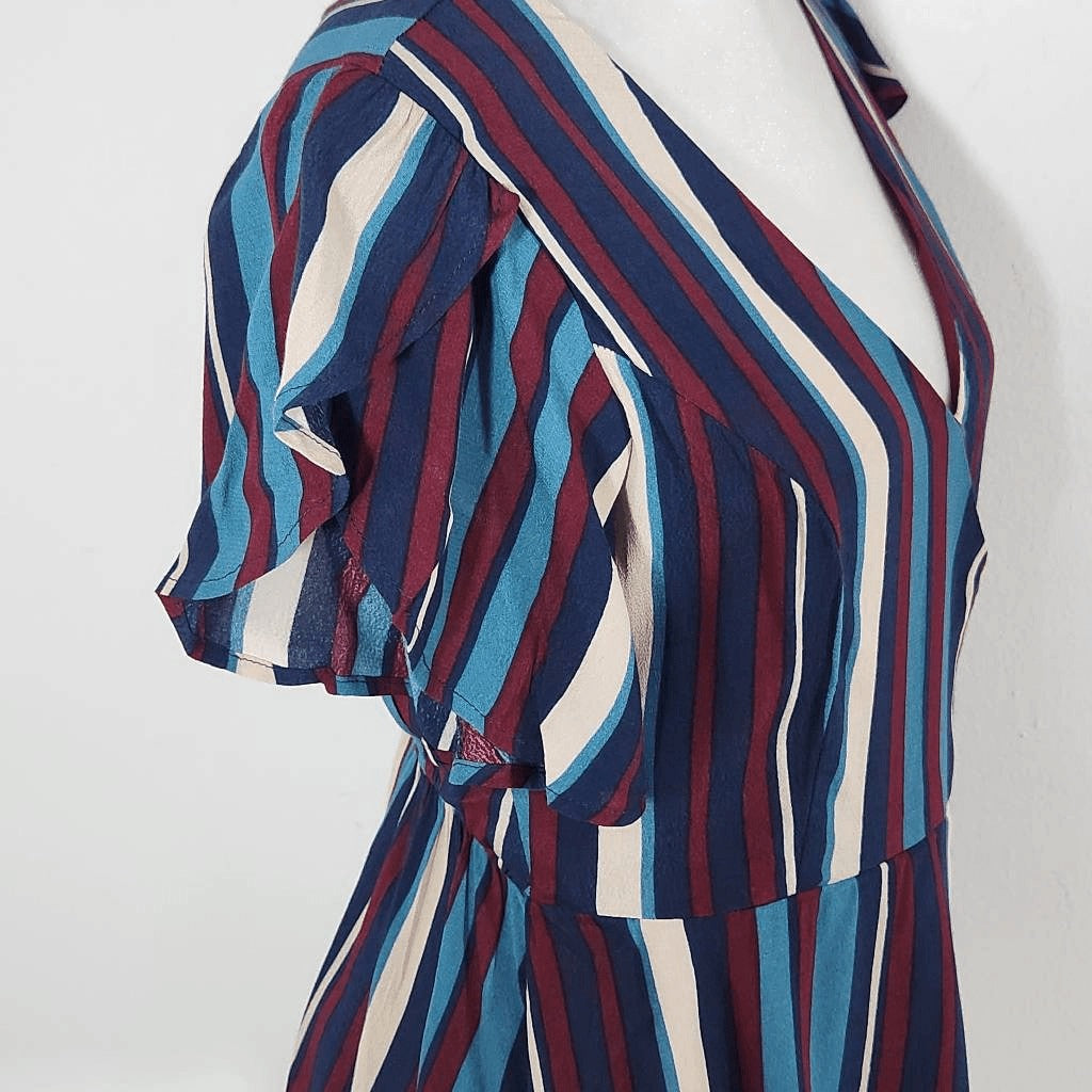 Band of Gypsies Blue and Oxblood Striped Blouse NWT Size Small Wrap Top