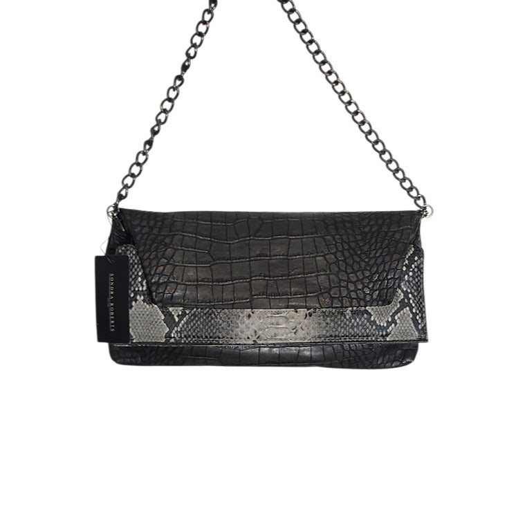 Sondra Roberts Gray and Black Embossed Faux Leather Handbag NWT