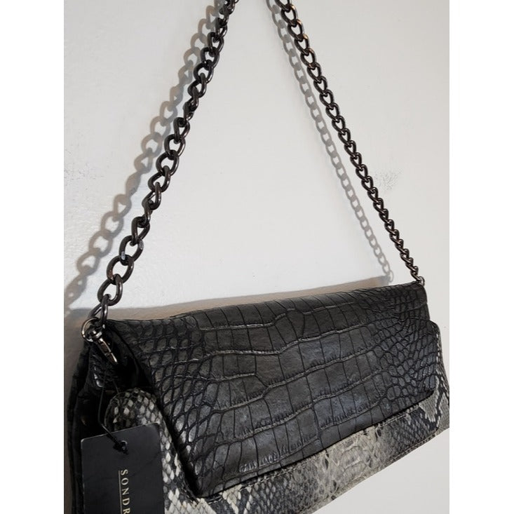 Sondra Roberts Gray and Black Embossed Faux Leather Handbag NWT