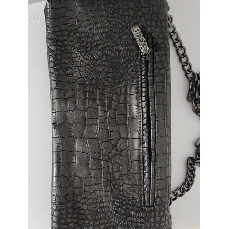 Sondra Roberts Gray and Black Embossed Faux Leather Handbag NWT