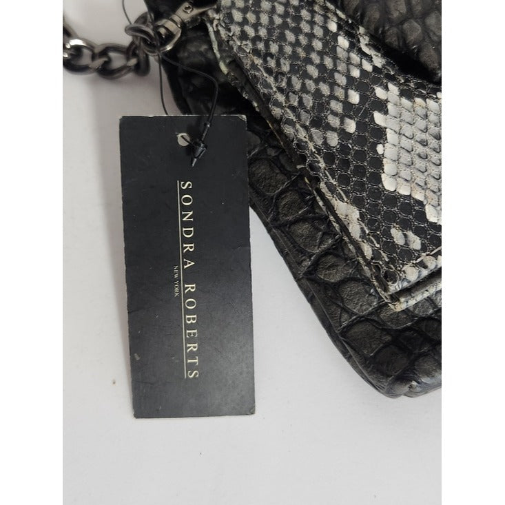 Sondra Roberts Gray and Black Embossed Faux Leather Handbag NWT