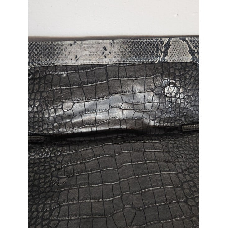 Sondra Roberts Gray and Black Embossed Faux Leather Handbag NWT