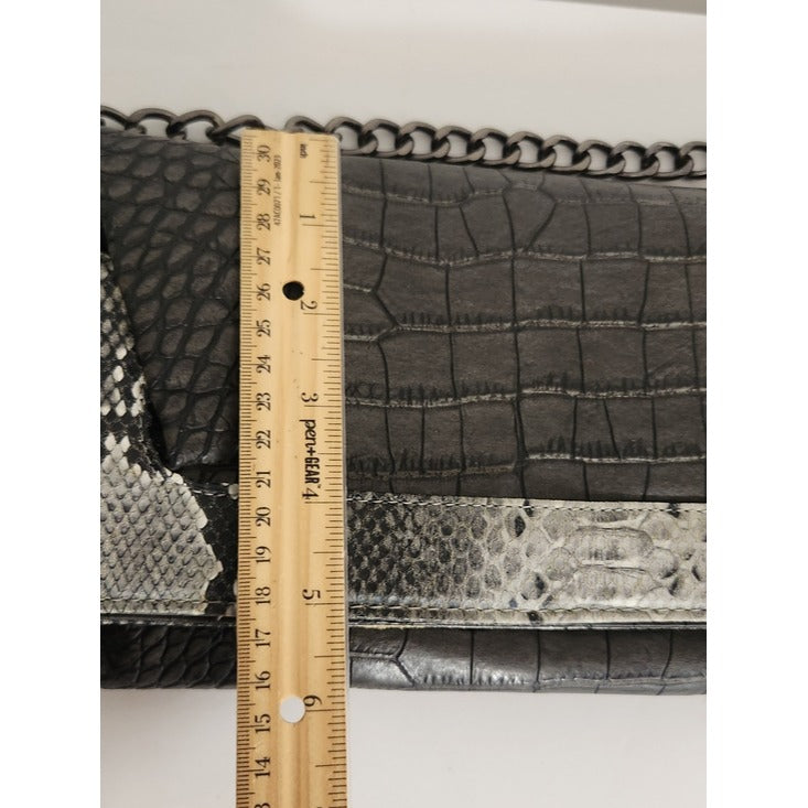 Sondra Roberts Gray and Black Embossed Faux Leather Handbag NWT