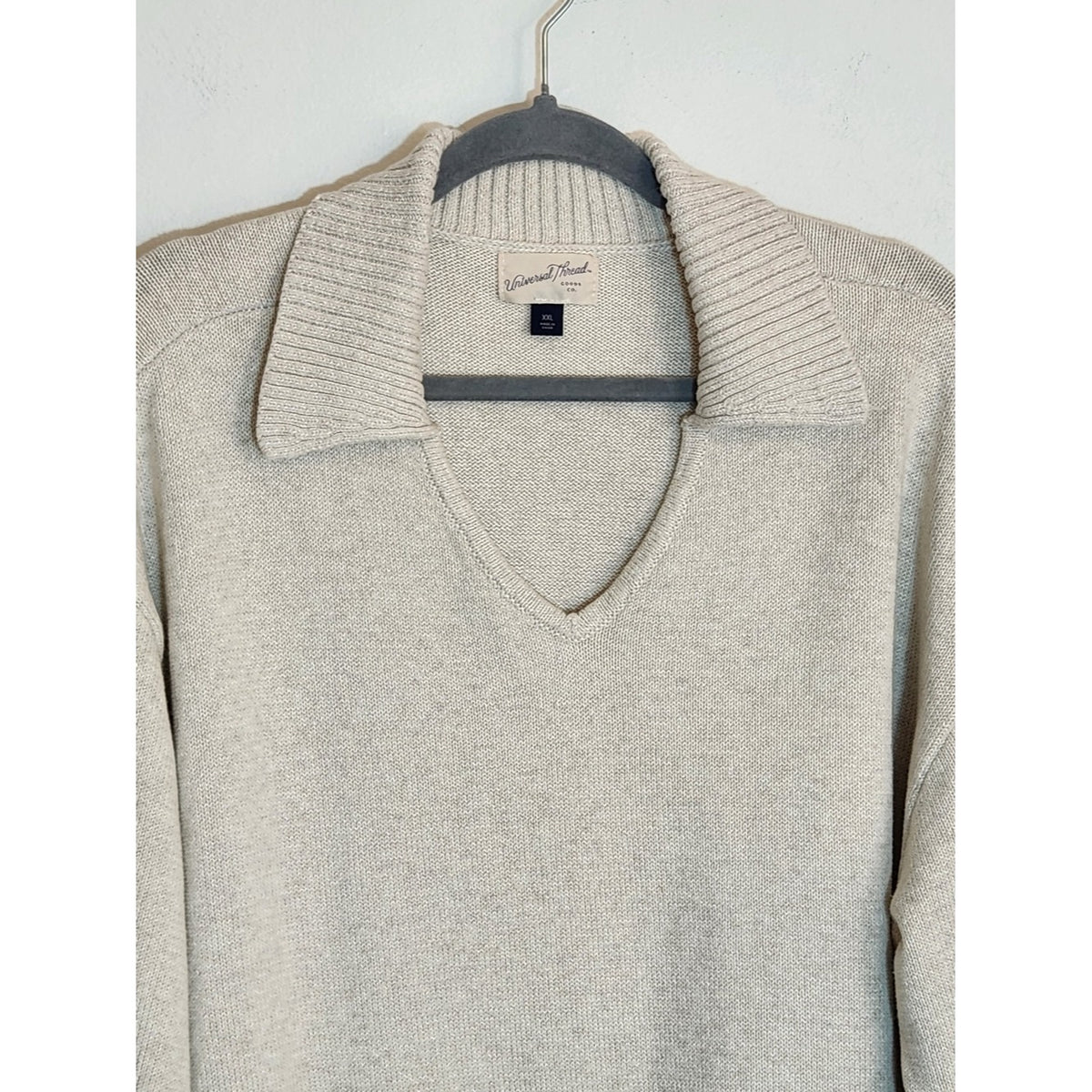 Universal Thread Cream Knit Polo Sweater Boxy Cropped Fit Size XXL