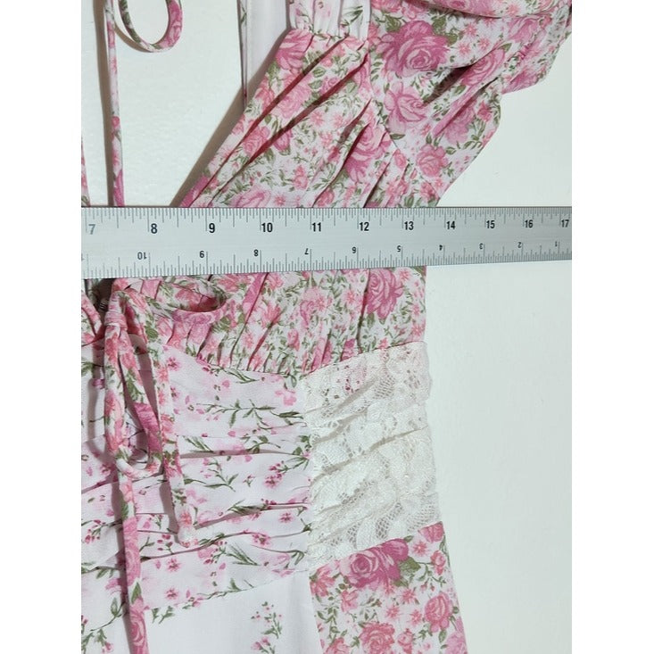 Altar'd State Pink and White Floral Boho Patchwork Mini Dress Size XS Flaw