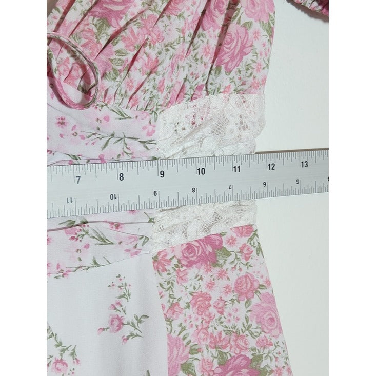 Altar'd State Pink and White Floral Boho Patchwork Mini Dress Size XS Flaw