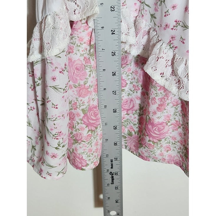 Altar'd State Pink and White Floral Boho Patchwork Mini Dress Size XS Flaw