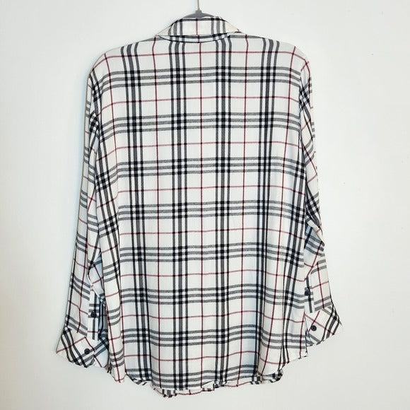 Sanctuary White Plaid Button Down Shirt Size Medium NWT