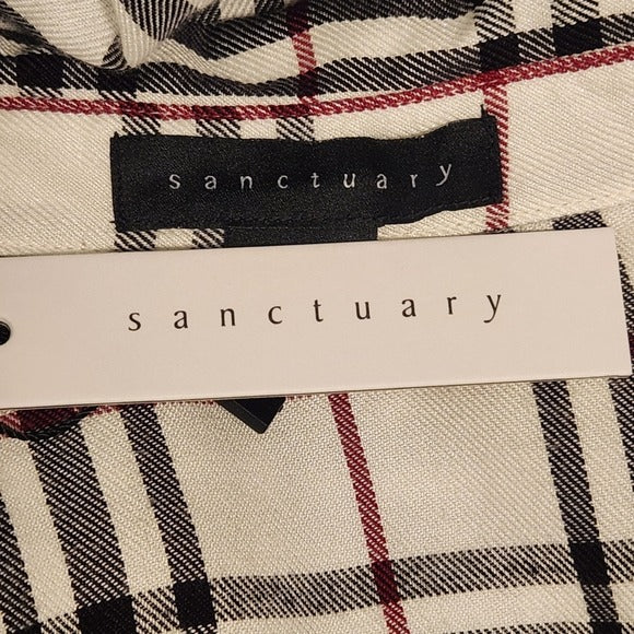 Sanctuary White Plaid Button Down Shirt Size Medium NWT