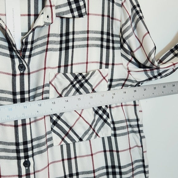 Sanctuary White Plaid Button Down Shirt Size Medium NWT
