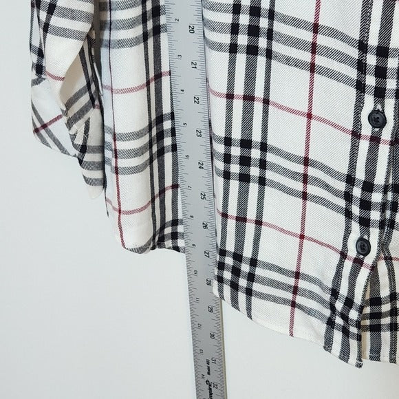 Sanctuary White Plaid Button Down Shirt Size Medium NWT