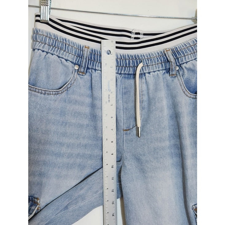 Madden Girl Light Wash Cargo Wide Leg Pull-On Jeans Size Medium