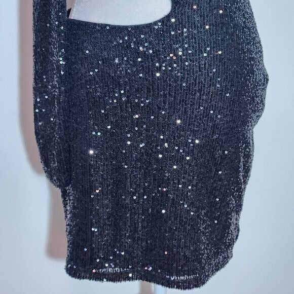 Windsor Black Sequin One Shoulder Bodycon Mini Dress with Cutout NWT Size Large