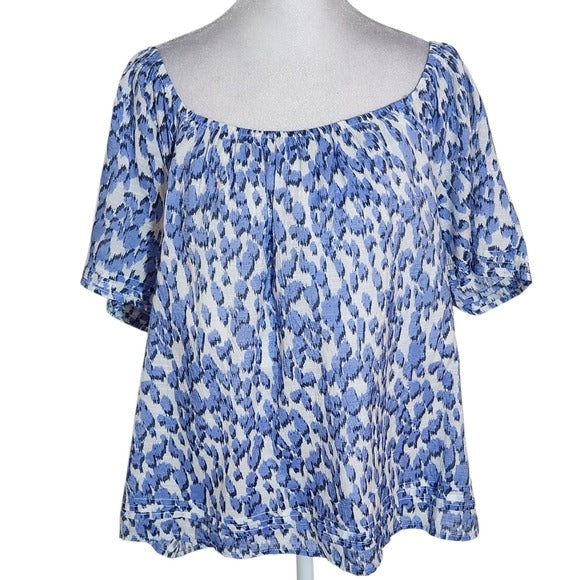 Versona Blue and White Leopard Print Blouse Size Large