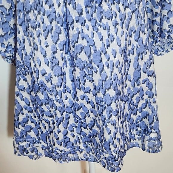 Versona Blue and White Leopard Print Blouse Size Large