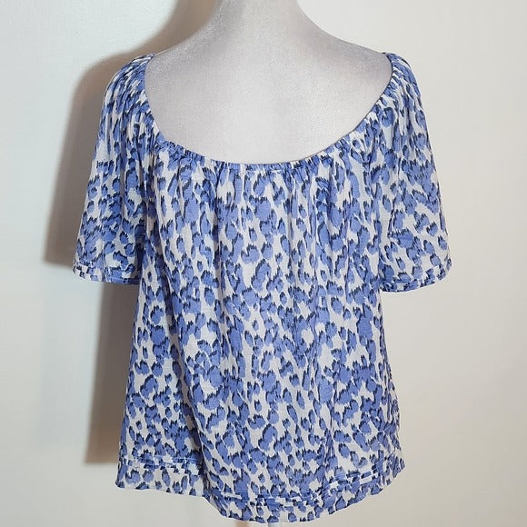 Versona Blue and White Leopard Print Blouse Size Large