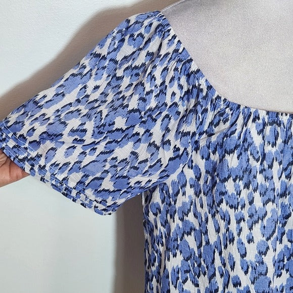 Versona Blue and White Leopard Print Blouse Size Large