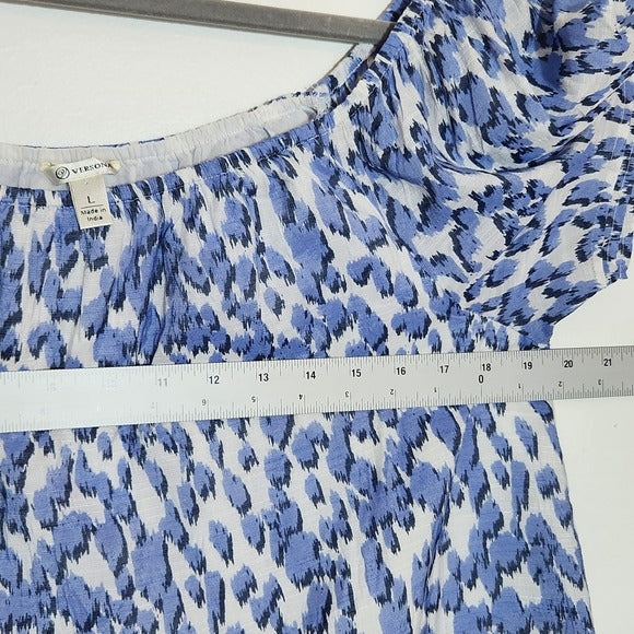 Versona Blue and White Leopard Print Blouse Size Large
