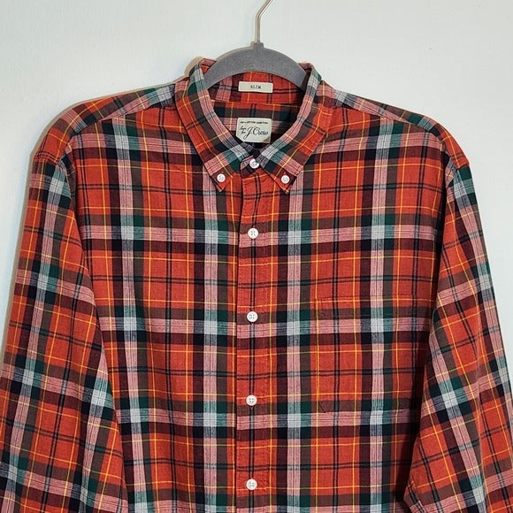 J. Crew Rust Red Plaid Button Down Shirt Size Large