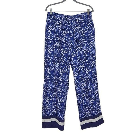 H&M Blue Print Wide Leg Pants Size 12 Blue and White Print Resortwear Pants