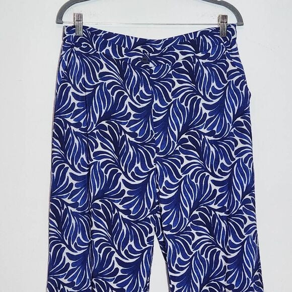 H&M Blue Print Wide Leg Pants Size 12 Blue and White Print Resortwear Pants