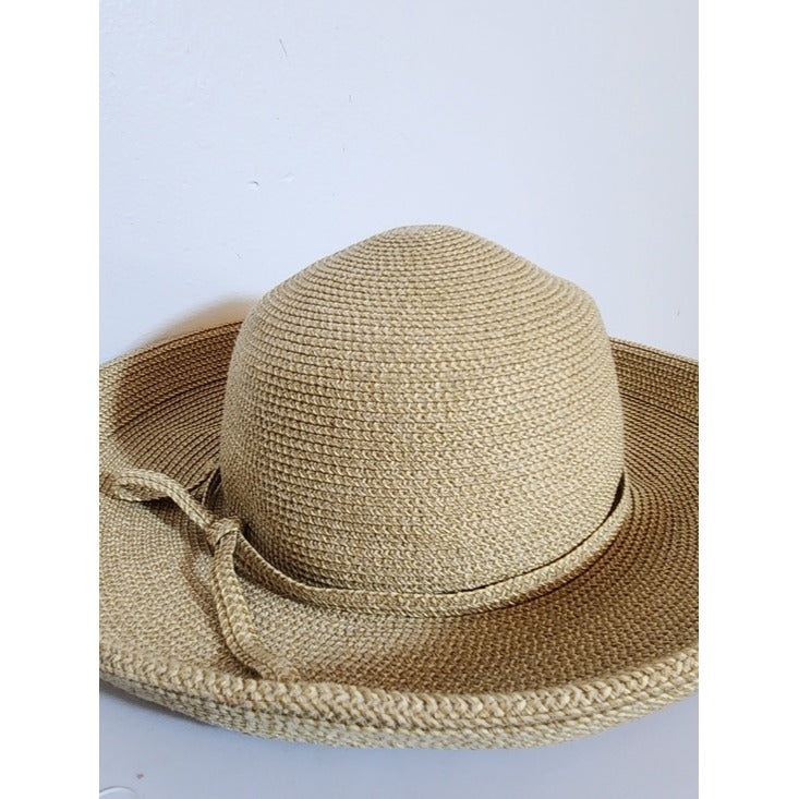 Womens Natural Beige Woven Straw Sun Hat with Tie Detail