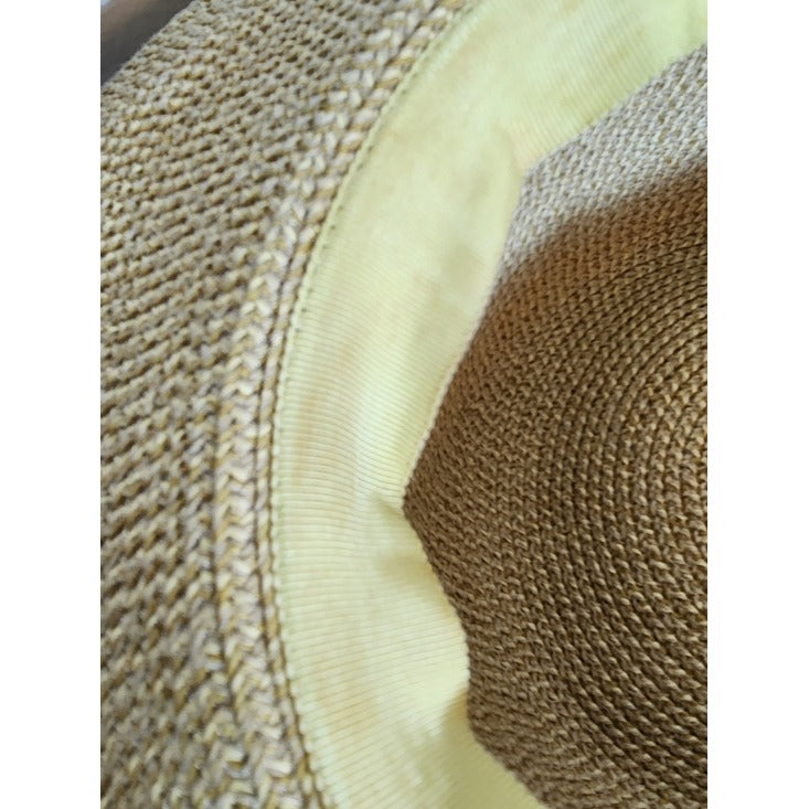 Womens Natural Beige Woven Straw Sun Hat with Tie Detail