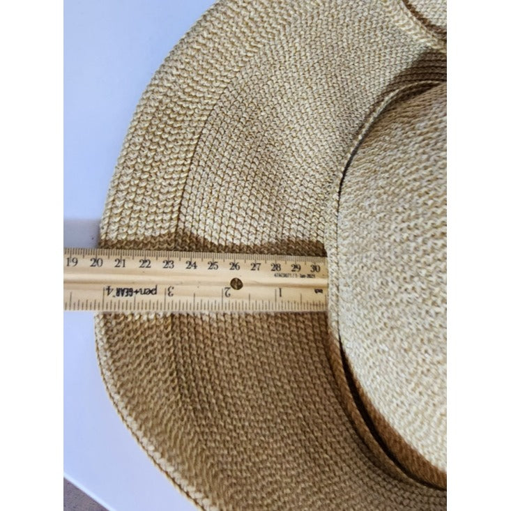 Womens Natural Beige Woven Straw Sun Hat with Tie Detail