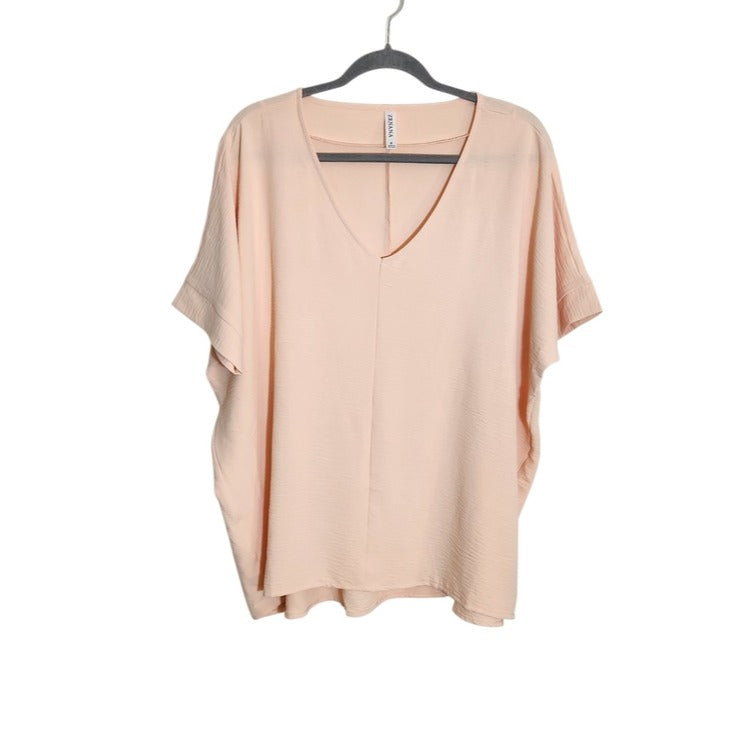 Zenana Pale Peach Blush V-Neck Oversized Blouse Size Small