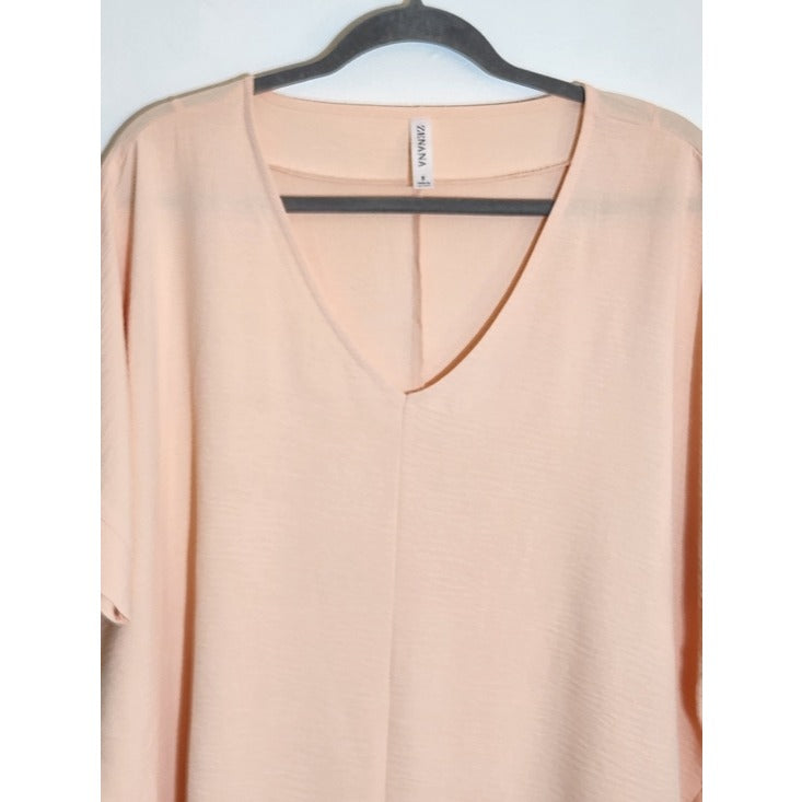 Zenana Pale Peach Blush V-Neck Oversized Blouse Size Small