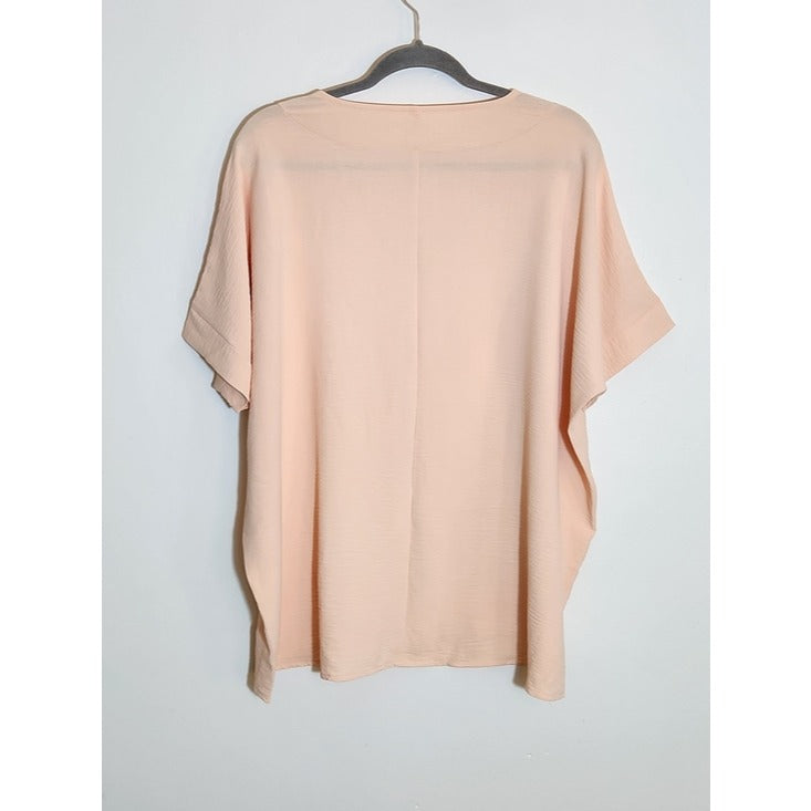 Zenana Pale Peach Blush V-Neck Oversized Blouse Size Small