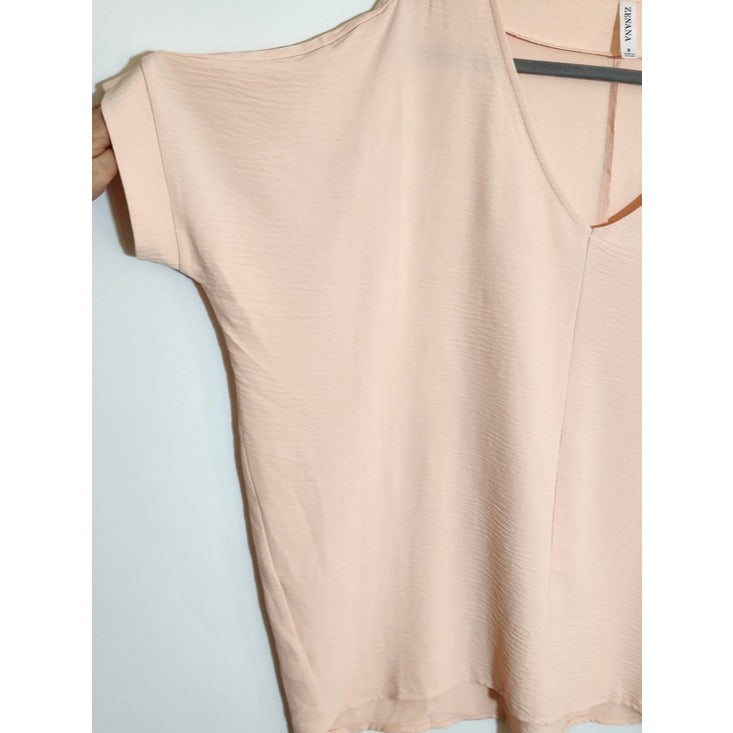 Zenana Pale Peach Blush V-Neck Oversized Blouse Size Small
