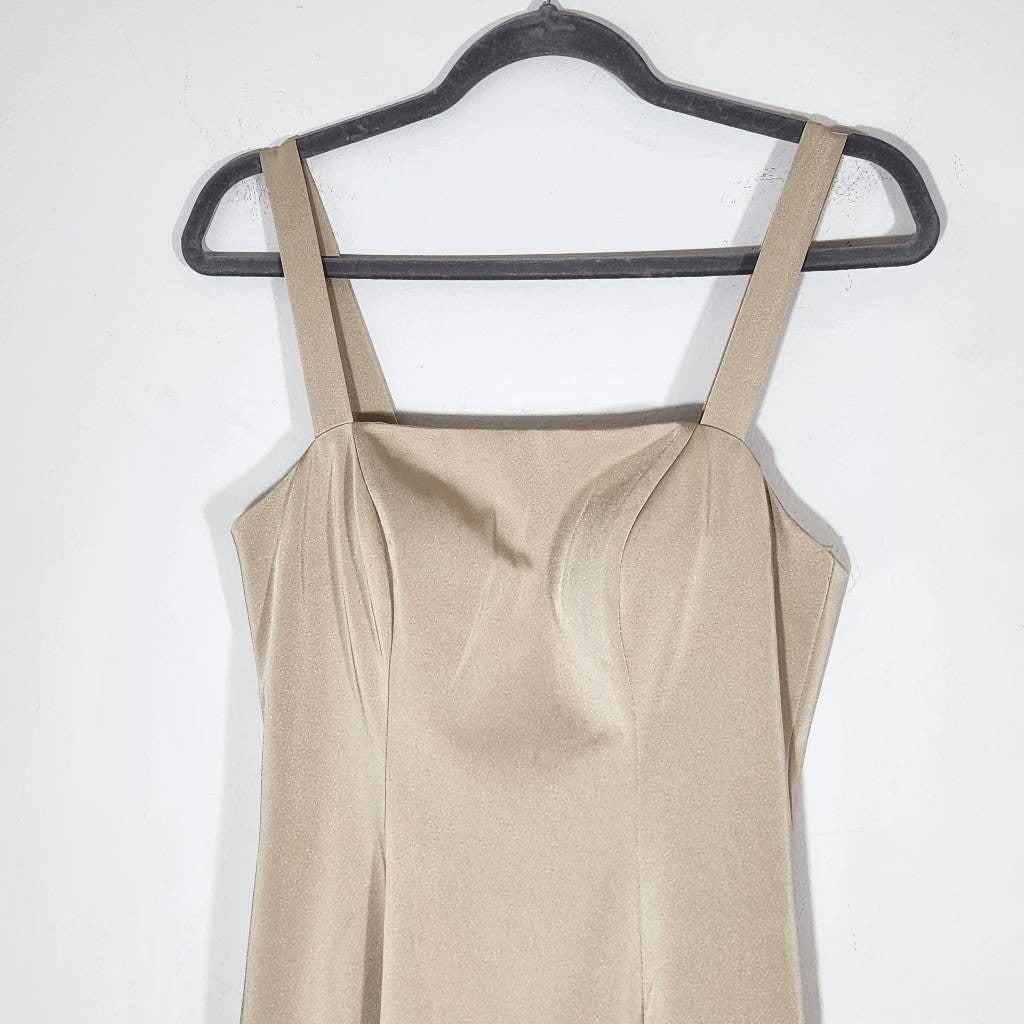 Allure Champagne Sleeveless Formal Mermaid Dress Size 6 Champagne Prom Dress