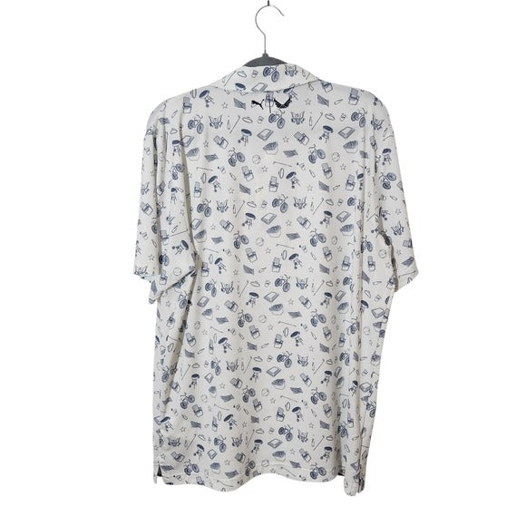 Puma Volition America White Golf Polo with Navy Print Size Large