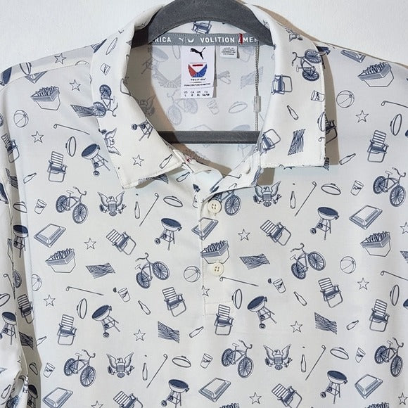 Puma Volition America White Golf Polo with Navy Print Size Large