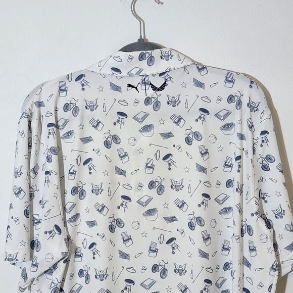 Puma Volition America White Golf Polo with Navy Print Size Large
