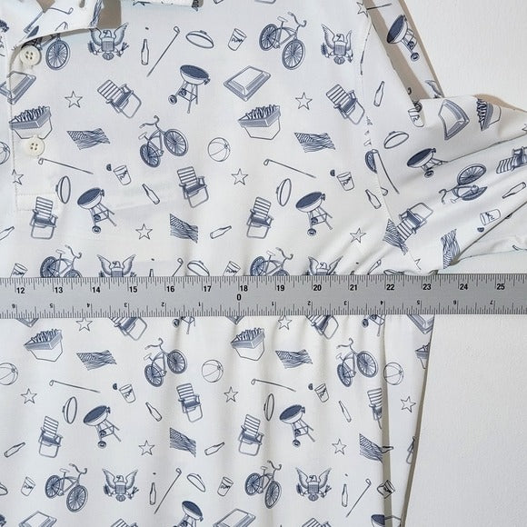 Puma Volition America White Golf Polo with Navy Print Size Large