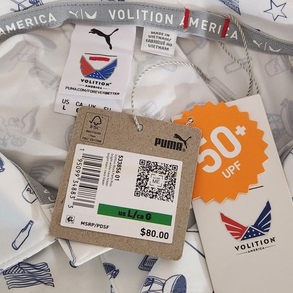 Puma Volition America White Golf Polo with Navy Print Size Large
